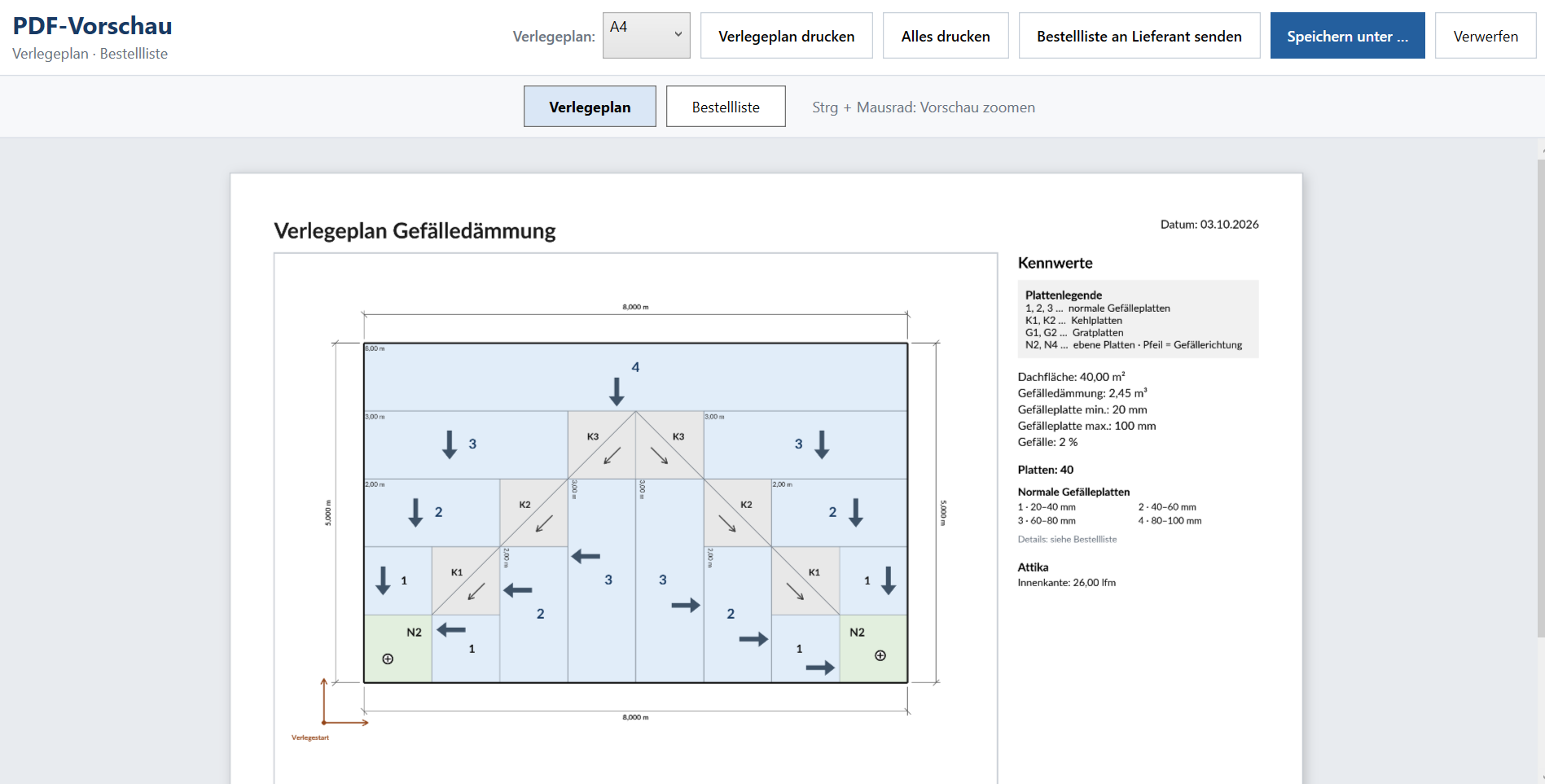 PDF-Vorschau des Verlegeplans im FlachdachPlaner